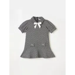 ELLE Girls Textured Shirt Collar Short Sleeve Stretchable Cotton Drop-Waist Mini Dress-picture-27
