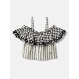 ELLE Girls Vertical Stripes Embroidered Shoulder Straps A-Line Top-picture-47