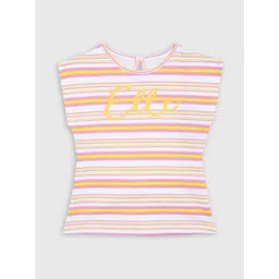 ELLE Girls White & Orange Striped Knitted Pure Cotton Top-picture-33