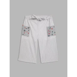 ELLE Girls White Striped Flared Cotton Culottes Trousers-picture-12