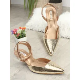 ELLE Gold-Toned Embellished Work Block Pumps with Buckles-picture-25