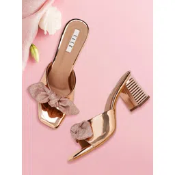 ELLE Gold-Toned Solid Block Heels with Bow Detail-picture-34
