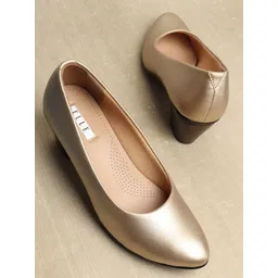 ELLE Gold-Toned Solid Block Pumps-picture-32