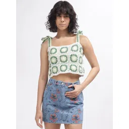 Elle Green & White Cotton Self Design Crop Top-picture-36
