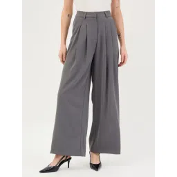 Elle Grey Polyester Solid Trouser-picture-39