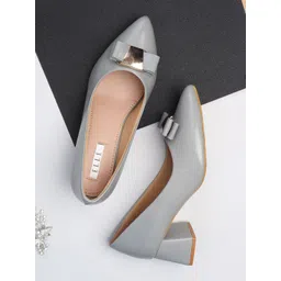 ELLE Grey Women Block Pumps with Bows-picture-27