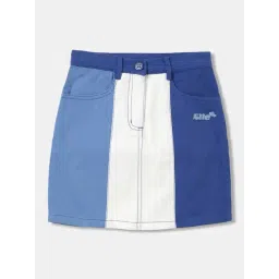 Elle Kids Blue & White Cotton Color Block Skirt-picture-35