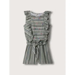 Elle Kids Green & Off-White Cotton Striped Playsuit-picture-19