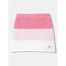 Elle Kids Pink & White Cotton Color Block Skirt-picture-33