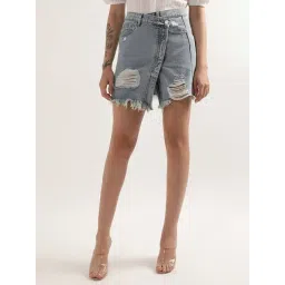 Elle Light Blue Wrap Denim Mini Skirt-picture-15