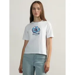 Elle Off White Cotton Printed T-Shirt-image-49