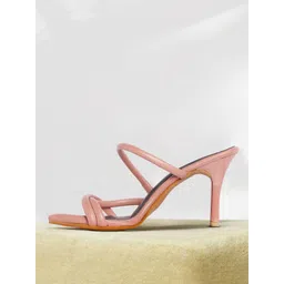 ELLE Peach-Coloured Solid Block Heels with Criss-Cross Detail-picture-13