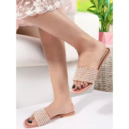 ELLE Pink Stylish Women's Casual Pearl Bead Slide Flats image 2