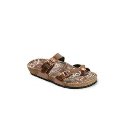 ELLE Printed Leather Open Toe Flats With Buckles-picture-21