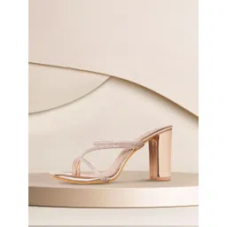 ELLE Rose Gold-Toned Embellished Block Heels-picture-17