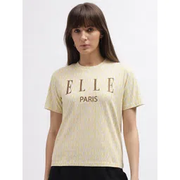 ELLE Round Neck Typography Printed Cotton T-shirt-picture-19
