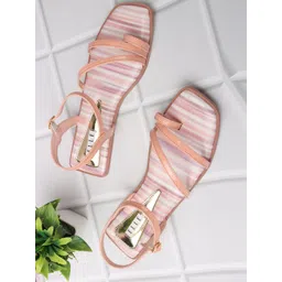ELLE Striped Strappy One Toe Flats-picture-12