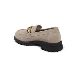 ELLE Suede Loafer with Gold-Tone Chain Accent and Chunky Sole - Beige image 5