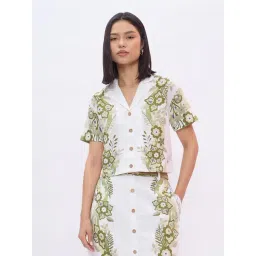 Elle White Cotton Printed Short Sleeves Shirt-picture-46