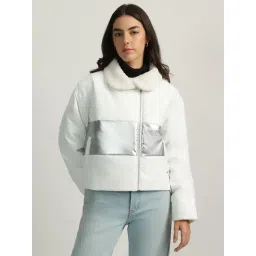Elle White Loose Fit Colour Block Jacket-picture-19