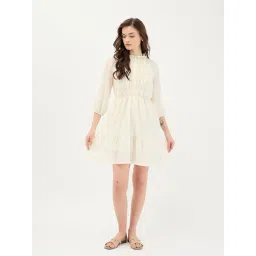 Elle White Polyester Textured Dress-picture-22
