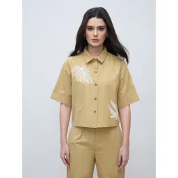 Elle Women Beige Printed Pure Cotton Collared Boxy Fit Top-picture-14