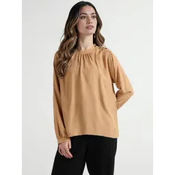 Elle Women Beige Solid Band Collar Top-picture-17