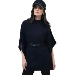 ELLE Women Black Blended Solid High Neck Flat Knitted Sweater-picture-37