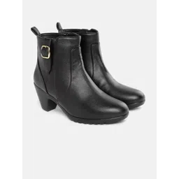 ELLE Women Black Solid Mid-Top Block Heel Boots-picture-42