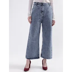 ELLE Women Blue Flared High-Rise Low Distress Heavy Fade Cotton Jeans-picture-24