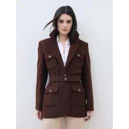 ELLE Women Brown Notch Lapel Oversize Fit Jacket-picture-32