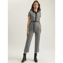 ELLE Women Cotton Printed Shirt Collar Basic Jumpsuit-picture-12