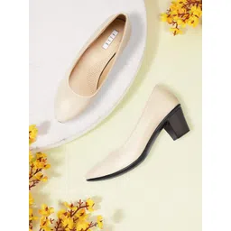 ELLE Women Cream-Coloured & Black Solid Pumps-picture-12
