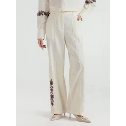 Elle Women Cream Embroidered Pure Cotton Pant-picture-27