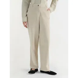 Elle Women Cream Solid Corduroy Pant-picture-33