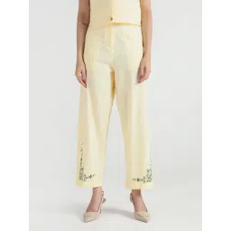 Elle Women Cream Solid Pure Cotton Pant-picture-26