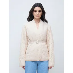 Elle Women Cream Solid V Neck Jacket-picture-31