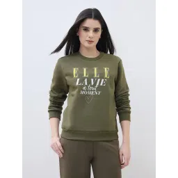 ELLE Women Green Logo Round Neck Regular Fit Sweatshirt-picture-19