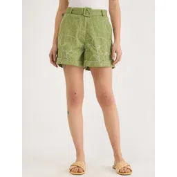 ELLE Women Printed Embroidered Mid Rise Relaxed Fit Regular Shorts-picture-10
