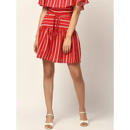 ELLE Women Red & White Striped Flared Mini Skirt-picture-38