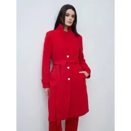 Elle Women Red Solid Lapel Collar Overcoat-picture-39