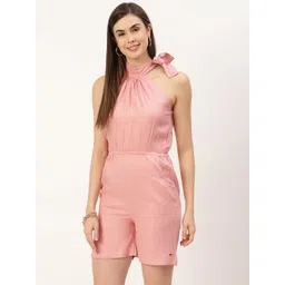 ELLE Women Solid Pink Halter Neck Playsuit-picture-18