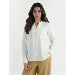 Elle Women White Solid Band Collar Pure Cotton Top-image-32