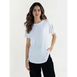 Elle Women White Solid Round Neck Pure Cotton Top-picture-43