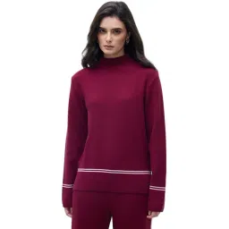 ELLE Women Wine Blended Solid High Neck Sweater-picture-41