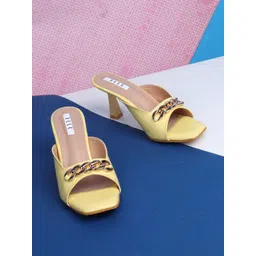 ELLE Women Yellow & Gold-Toned Embellished Peep Toes Heels-picture-26