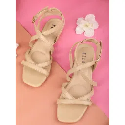Elle Women's Beige Ankle Strap Sandals image 1