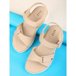 Elle Women's Beige Ankle Strap Wedges-picture-16