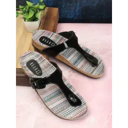 Elle Women's Black T-Strap Sandals-picture-10