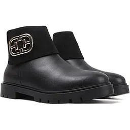 elle Women's Chic Dual Texture with Gold-Tone Embellishment Ankle Boots-picture-11